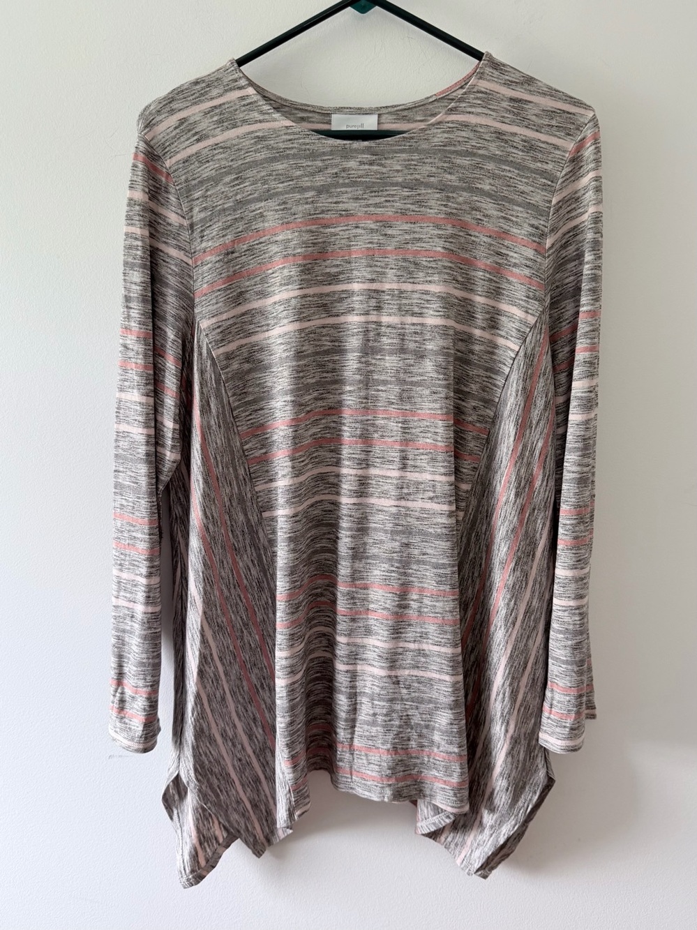 pure Jill x J Jill Gray Striped Modal Blend Longline Tunic Top Size L